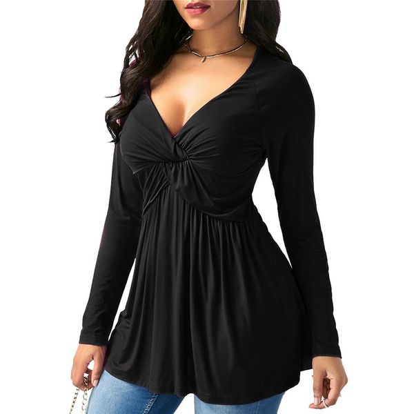 

plus size s-5xl shirt dress deep v neck femme mother fashion 2018 pleated loose long-sleeve casual ladies blouse autumn, White
