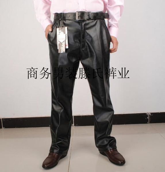 

fashion loose windproof motorcycle leather pants men trousers pantalones hombre cargo pants for men pantalon homme straight, Black