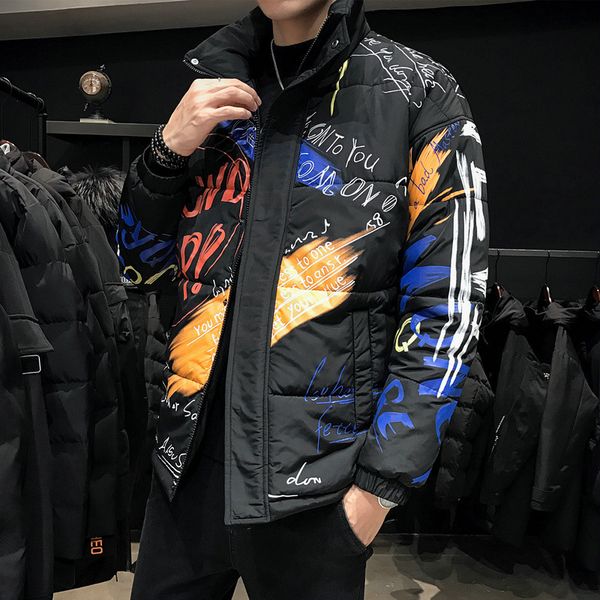

2019 зима нового стиля хлопка-мягкая одежда мужская одежда толстого workwear хлопок пальто мужские стильный printed stand collar cotton-падд, Black