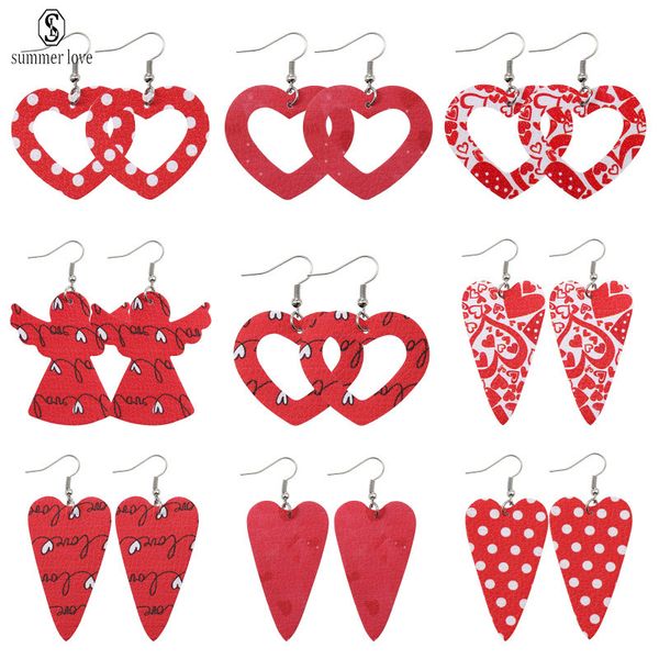 

кожаные серьги рождество pu для женщин серьги мода red heart hollow printing овальных мотаться серьги подарка ювелирных изделий горячего опт, Silver