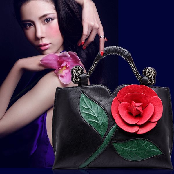 

2019 the new classical rose big flower lady handbag woman bag national style single shoulder bag woman