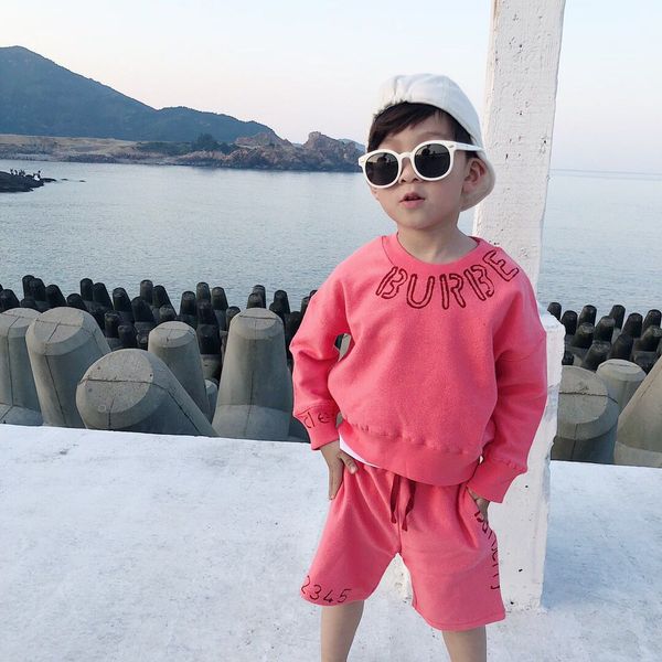

2pcs/set new autumn spring letter pattern solid color baby boy casual clothes kids sport suit baby girl clothes set, White