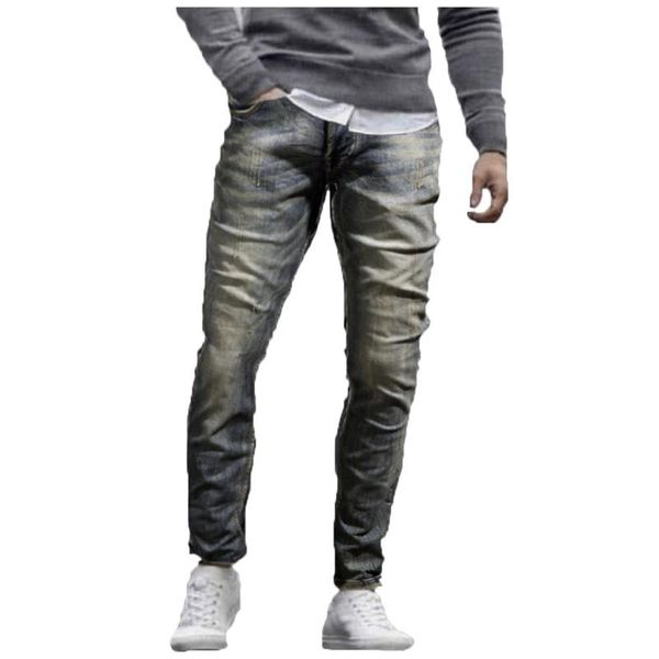 

mens ripped jeans stretchy skinny slim fit denim pants destroyed frayed moustache effect trousers fashion streetwear, Blue