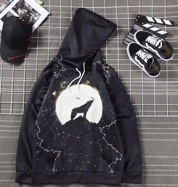 

дизайнер весна свитер с капюшоном большой размер хип-хоп мужчины женщины толстовки звездное небо силуэт творческий печати крашение свитер с, Black