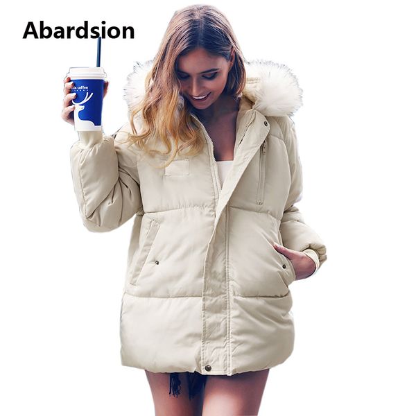 

abardsion new winter jacket women 2019 warm thick casual parka coat female outerwear apricot black hooded windbreaker overcoat, Tan;black