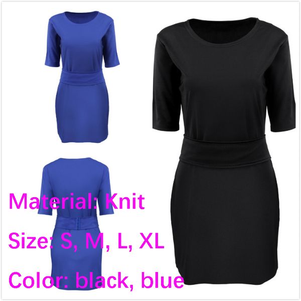 

осень и зима платье случайных женщин вязание вокруг шеи высокая талия тонкая юбка, Black;gray