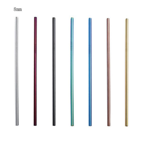 

8mm straight/bend stainless steel straws and cleaning brush reusable drinking straw bar drinking tool colorful various colors and sizes