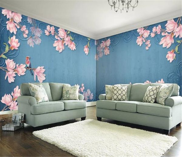 

европейский ретро цветок и птица дом на заказ фон стены красивые романтические обои