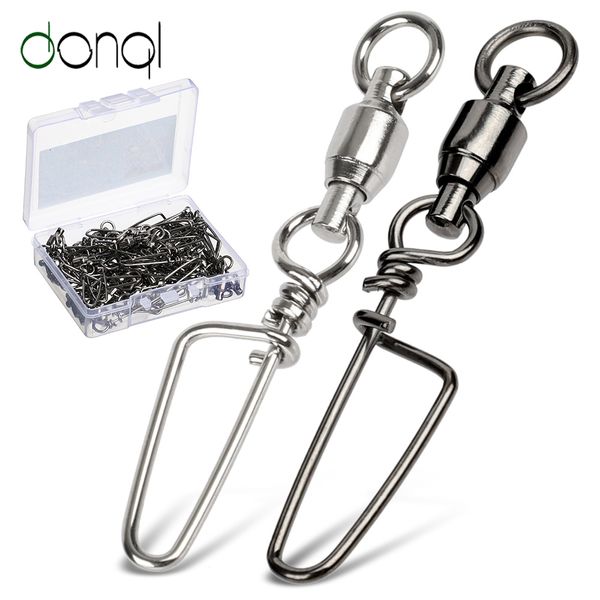 

donql 10/20/50pcs fishing swivels connector ball bearing snap 0#-6# rolling swivel for fishhook lure carp fishing accessories