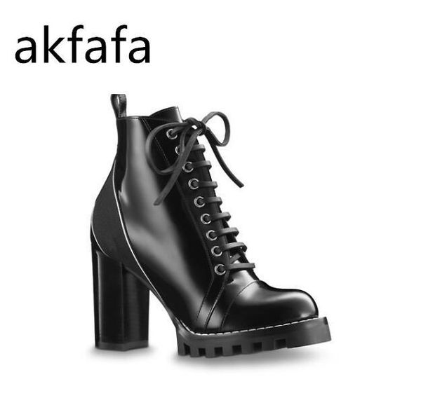 

women's leather boots 1a2y7trend vogue heel black leather shoelaces rubber outsole luxury martin boots box