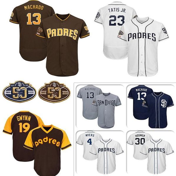 

custom mens jersey 50th anniversary patch manny machado fernando tatis jr. eric hosmer tony gwynn knit baseball jerseys, Blue;black