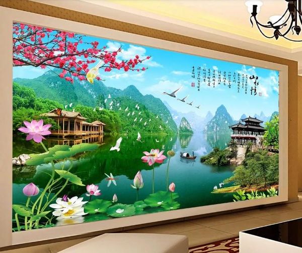 

пользовательские росписи обои для стен спальни 3d роскошные лотос беседка озеро пейзаж пейзаж фон обои домашнего декора гостиной