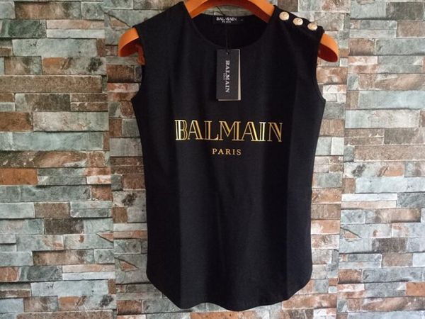 

женская дизайнерская рубашка летняя марка футболки женщины без рукавов письмо печатные тройники топы париж рубашки жилет высокое качество, White