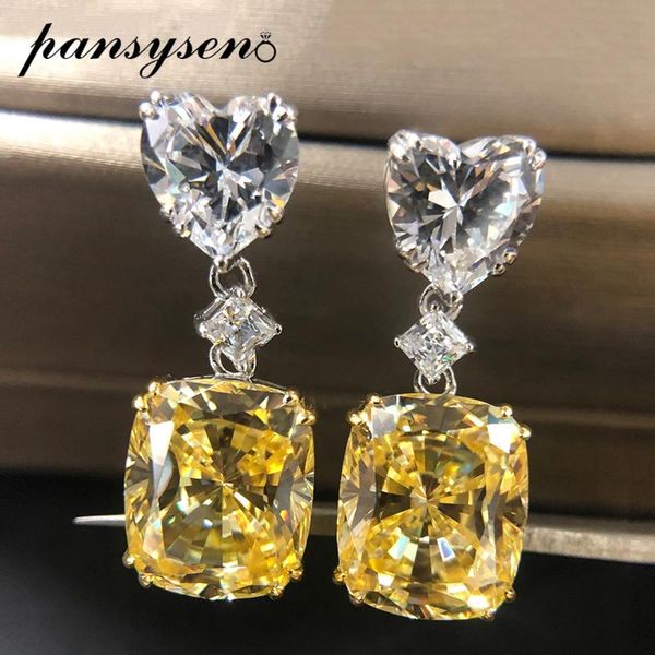 

pansysen sparking citrine quartz silver earrings for women 100% 925 sterling silver diamond drop earrings fashion party jewelry