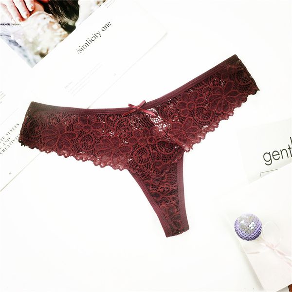 

women's panties 5pcs thong womens underwear seamless full lace tangas women erotic transparent bow female stringi s-xl, Black;pink