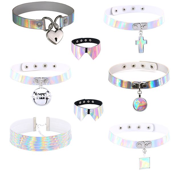 

love punk luminescent leather heart choker women legs&neck&wrist wear multi-purpose funky cross chockers bell round necklace, Golden;silver