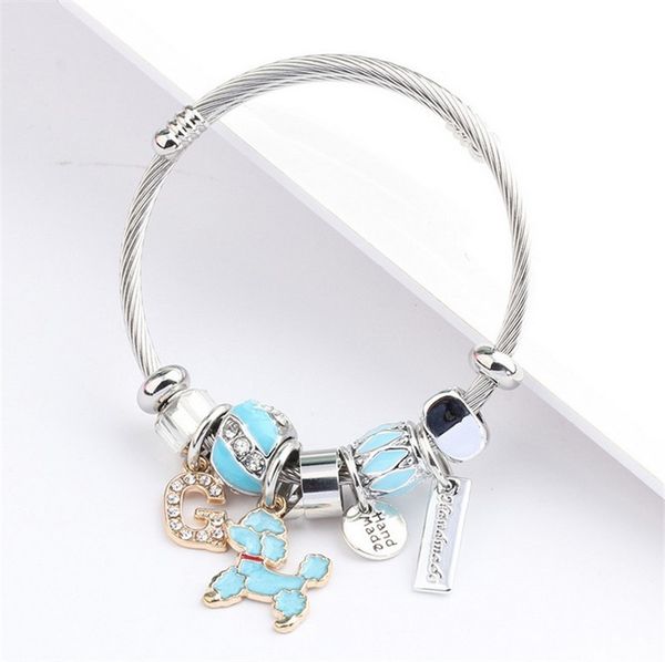

21 styles puppy pendant beads adjustable bracelets&bangles with crystal glaze charm beads diy titanium steel stainless steel bracelets, Black