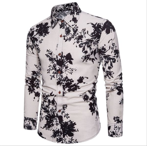 

floral print mens designer shirts fashion slim lapel neck mens shirts casual short sleeve males clothing, White;black
