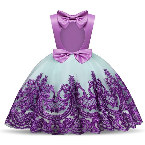 

v-backless ball gown for birthday baby girl dress infant baby formal embroidery flower clothing kids dresses for girls party, Red;yellow