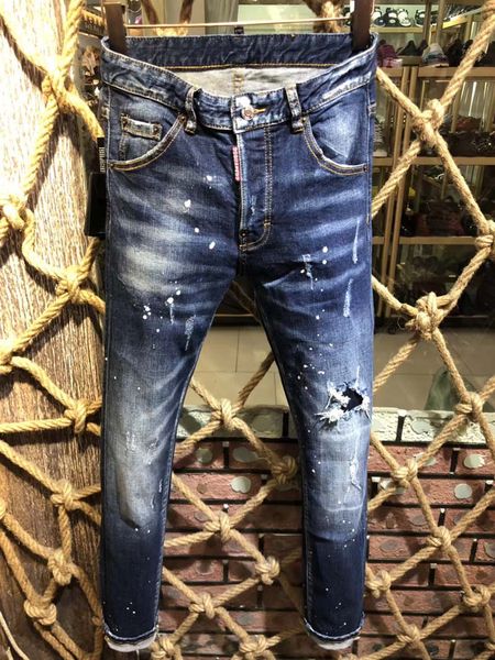 

New fa hion ca ual d2 0230 men kinny tretch jean di tre ed ripped lim fit jean trou er kateboarding brand male denim pant