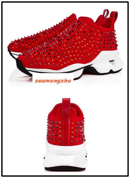 

flat neoprene designer shoes sneakers mens red bottoms shoes womens rivet spiky sock junior spikes red sole shoe us 7, Black