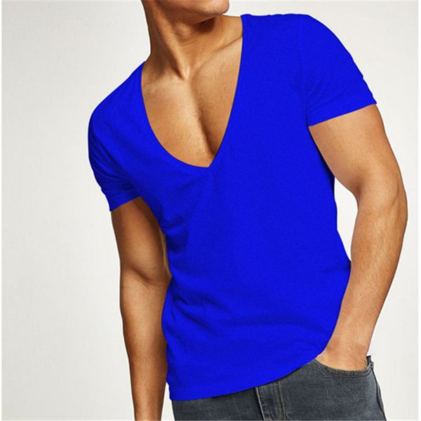 Deep V Neck T Shirt For Men Low Cut Wide Vee Tee Male Tshirt Invisible ...