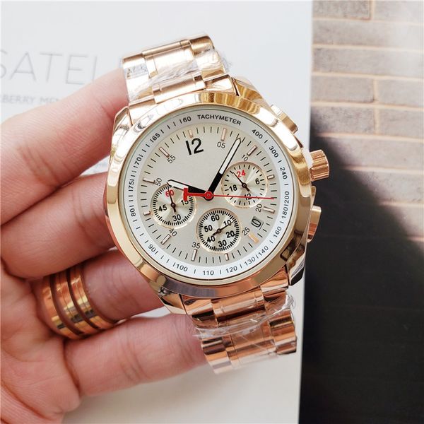 

fashion swiss men's watch 1853 rose gold steel band bezel fashion watch designer multifunction chronograph waterproof steel band quartz, Slivery;brown