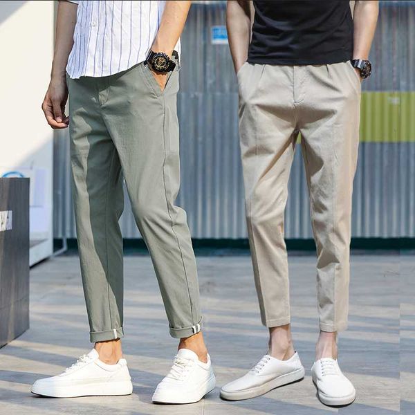 

2020 spring summer men's thin casual pants waist breathable ankle-length breathable slim trousers male comfortable solid l68, Black