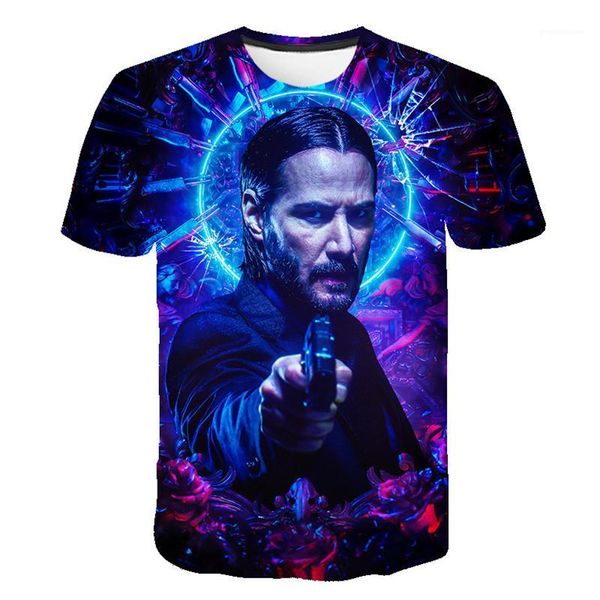 

print fashion short sleeve mens summer clothes mens casual tees mens tshirt with john wick 3, White;black