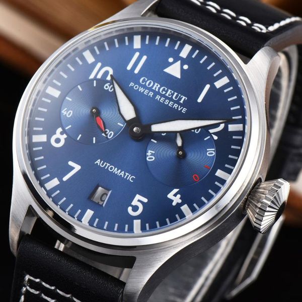 

corgeut 42mm automatic mechanical men watch business power reserve luminous waterproof date clock male wristwatch, Slivery;brown