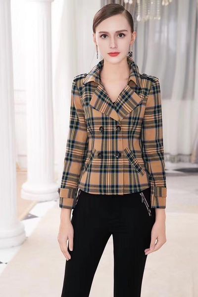 

women's jackets plaid autumn light short short waterproof english style solid color casual slim jacket new europe america 41 1c, Black;brown
