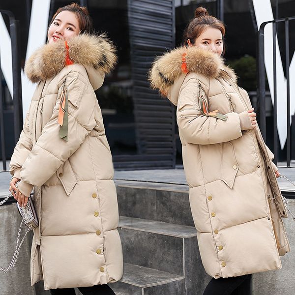 

winding hair 2020 new mid-length winter korean version of the big fur collar loose fashion down cotton jacket warm cotton jacket, Black