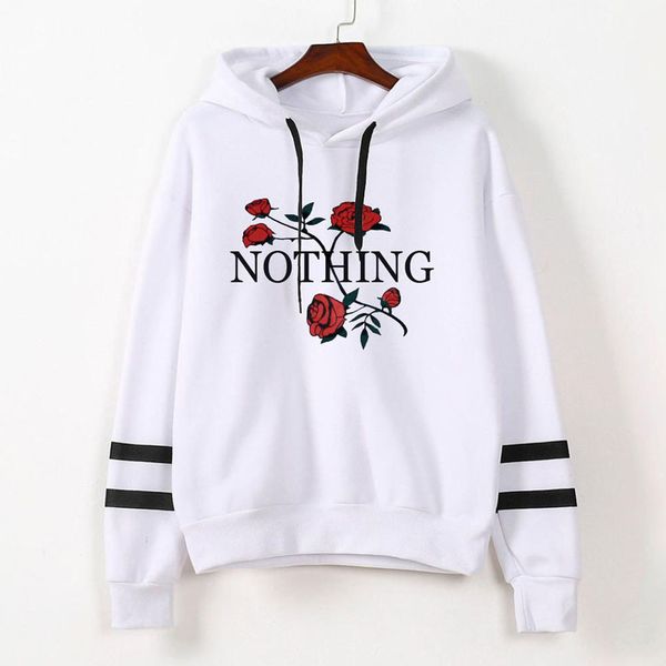 

womens hoodies sweatshirt rose print long sleeve hooded autumn spring harajuku jumper hooded pullover blouse sweatshirt, Black