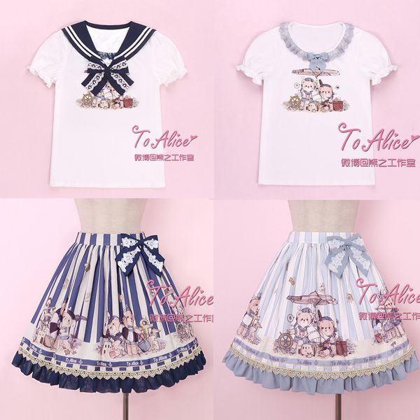 

women's suits & blazers navy bear summer cute 2pcs set: detachable sailor collar short sleeve tshirt tee + bubble skirt lolita sk shoul, White;black