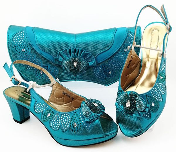 

elegant blue women pumps and bag with rhinestone style african dress shoes match handbag set mm1098,heel 6.5cm, Black