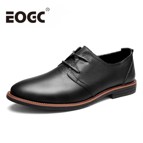 

genuine leather men casual shoes business dress shoes formal men office lace-up oxford form, Black