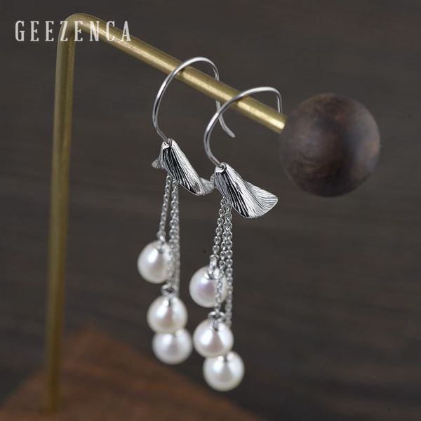 

925 sterling silver natural pearl tassels water drop earrings long dangle trendy vintage earring fine jewel for women party gift, Golden;silver