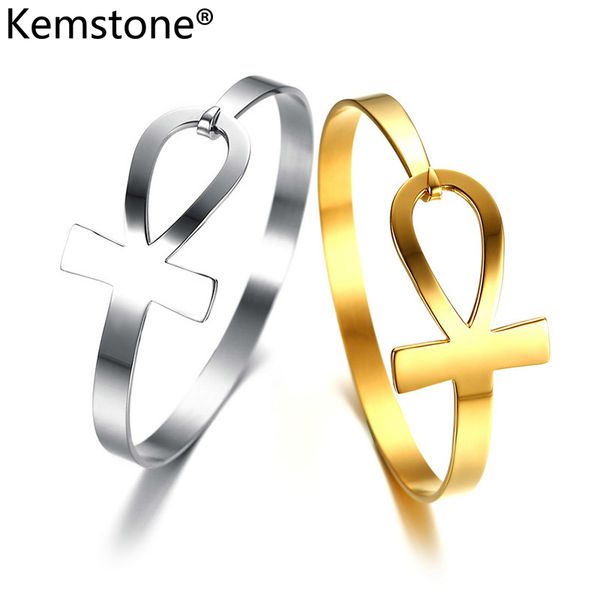 

kemstone stainless steel anka cross gold silver plated female bangle bracelet jewelry gift for women, Black