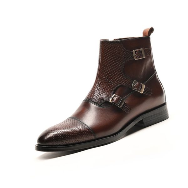 

summer full grain leather business office formal boots men fashion high-end british men's winter boots male, Black