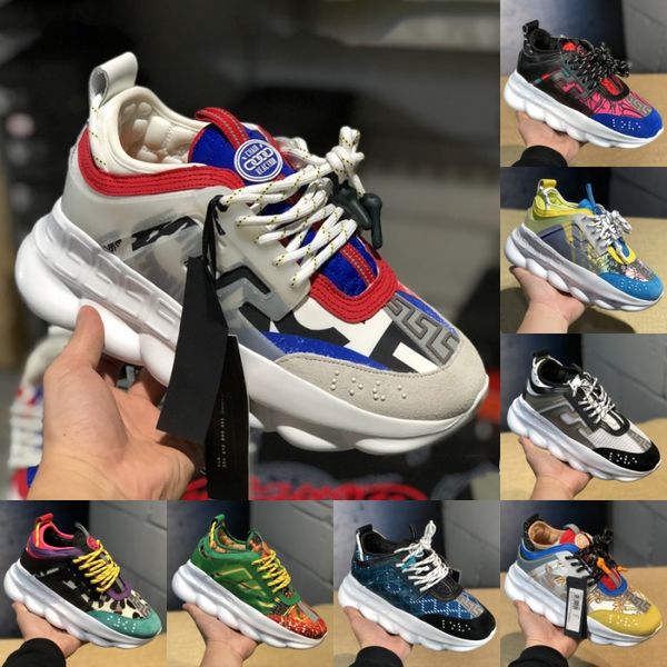 

new men women luxury designer shoes discount price chain reaction multi color rubber suede fashion trainers sneakers casual shoes 5-11, Black