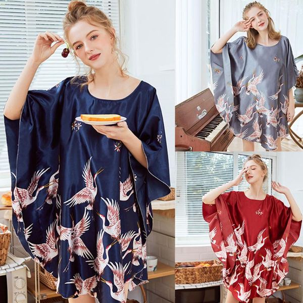 

women's sleepwear 2021 lingerie cotton kimono robe bathrobe women flower print robes satin ladies dressing gowns big size, Black;red
