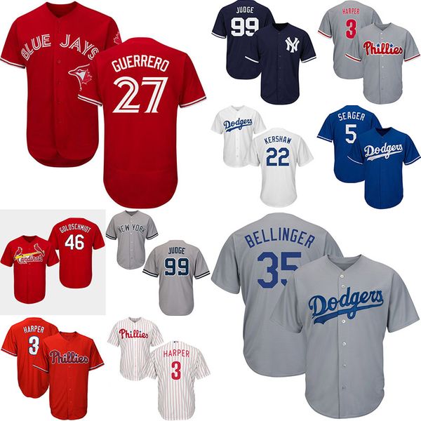 

3 Harper 5 Seager 27 Guerrero Trout 35 Bellinger 22 Kershaw 46 Goldschmidt 99 Judge Red Blue Grey White Mens Jerseys