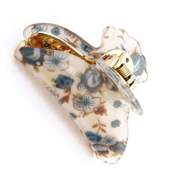 

2018 woman dark blue florals pattern plastic hair claw clip clamp