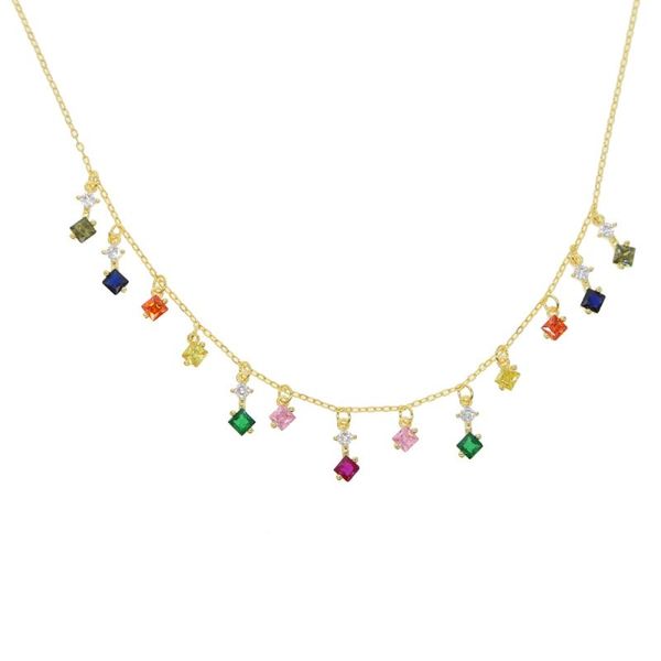 

2020 colourful rainbow lovely square cz gold chain necklace for women party delicate jewelry classic engagement tassel choker, Silver