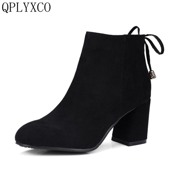 

qplyxco 2017 new sale autumn winter ankle boots shoes big small size 32-46 women short boots zipper pointed toes high heel 07-8, Black