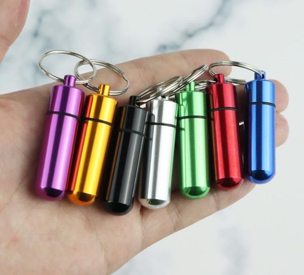 Frete grátis Waterproof Pill Medicina alumínio Caso Box Bottle Titular Keychain Mix Container Cores, 500pcs / lot SN821