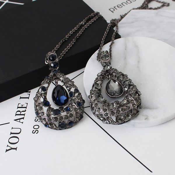 

1 pc water-drop pendant long necklace women girls rhinestone necklace 5.5*4.2cm pendant fashion jewelry accessories dropship hot, Silver