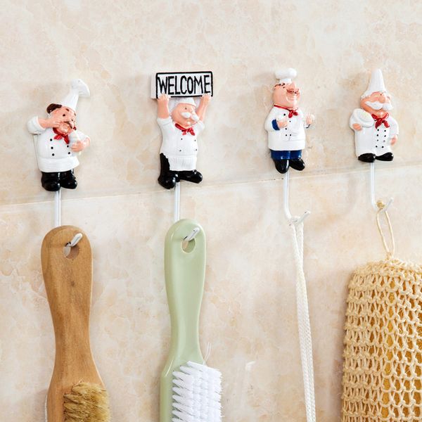 

wowcc creative cartoon chef shape stainless steel hooks wall door clothes coat hat hanger kitchen bathroom rustproof towel hooks