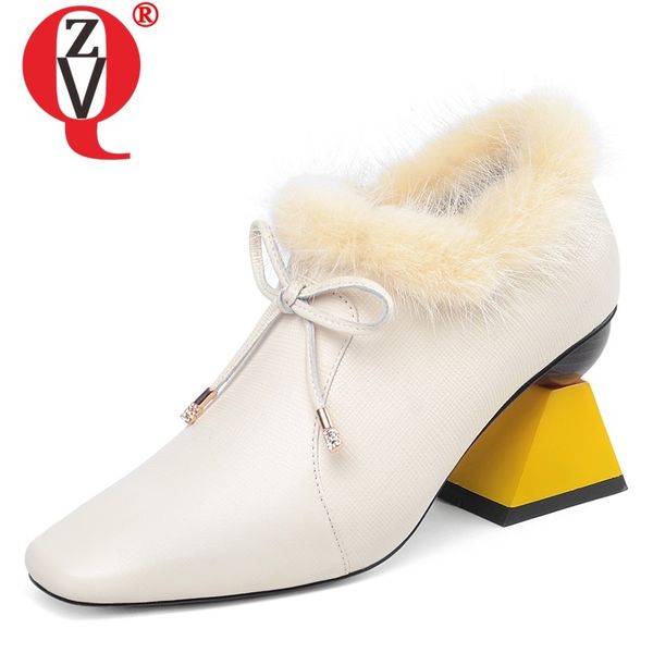

zvq spring new fashion women pumps outside high heels square toe handmade genuine leather zip women shoes drop shipping, Black