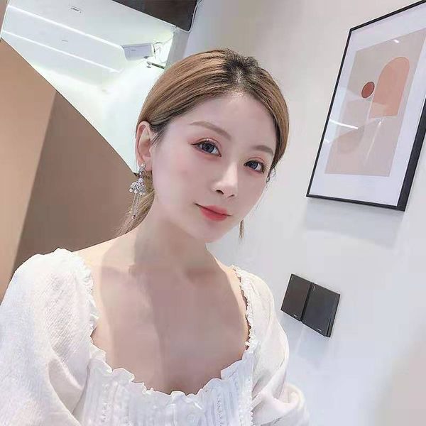 

fashion-and american fashion jewelry s925 sterling silver needle wind bell micro-inlaid zirconite ear ring tassel pearl bride dinner, Golden